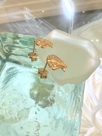 Image 3 of 14k solid gold diamond shell studs earrings 