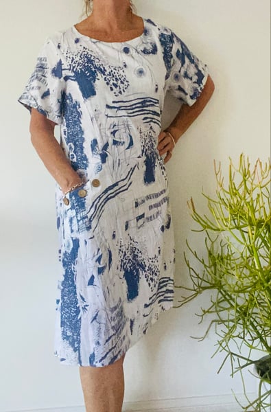 Image of Lizzie Linen/Cotton Dress - Abstract blue
