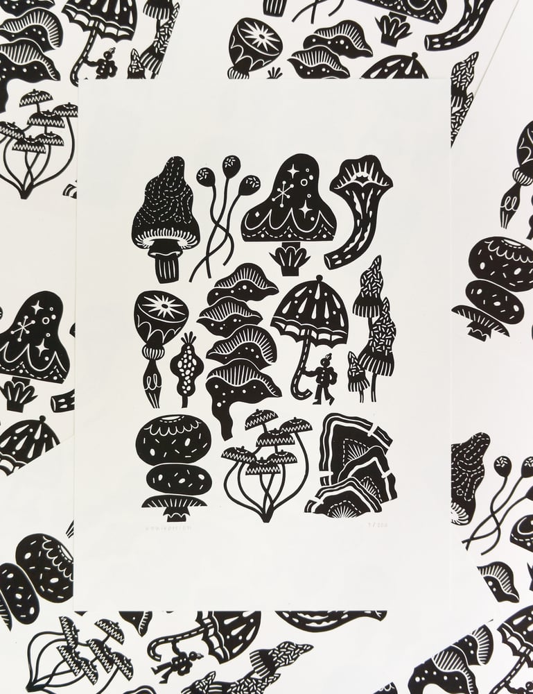 Image of Fantastic Funghi (lino print - A3)
