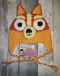 Image 2 of Bluey and Bingo Inspired Character Crochet Winter Hat
