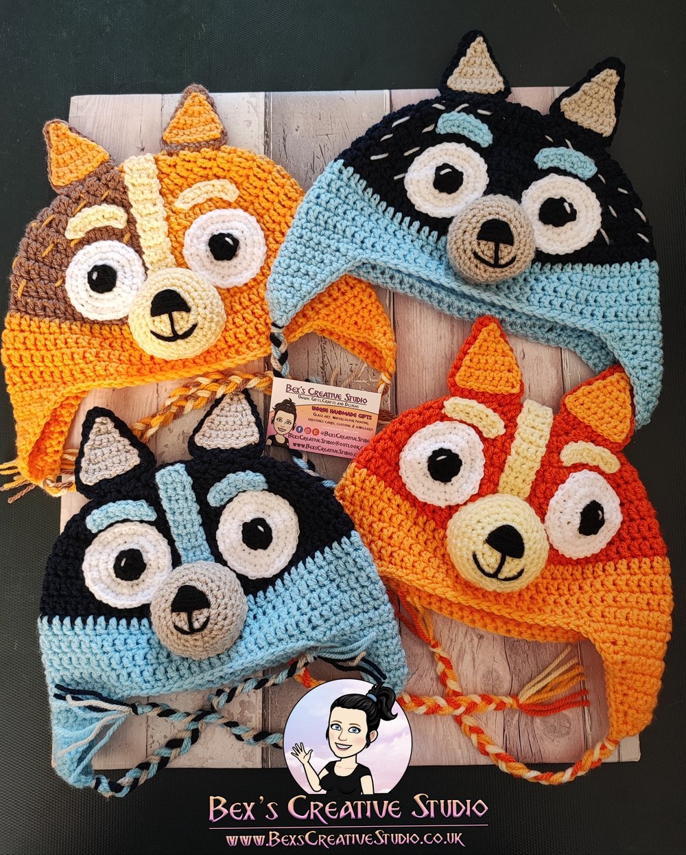 Image of Bluey and Bingo Inspired Character Crochet Winter Hat