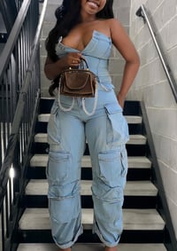 Image 1 of CARGO DENIM JUMPSUIT 