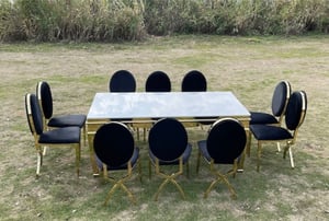 Image of Gold and white stainless steel  Estate luxury Table  white glass top