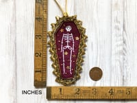 Image 5 of Burgundy Coffin Skeleton Embroidered  6 x 10.5cm DECORATION