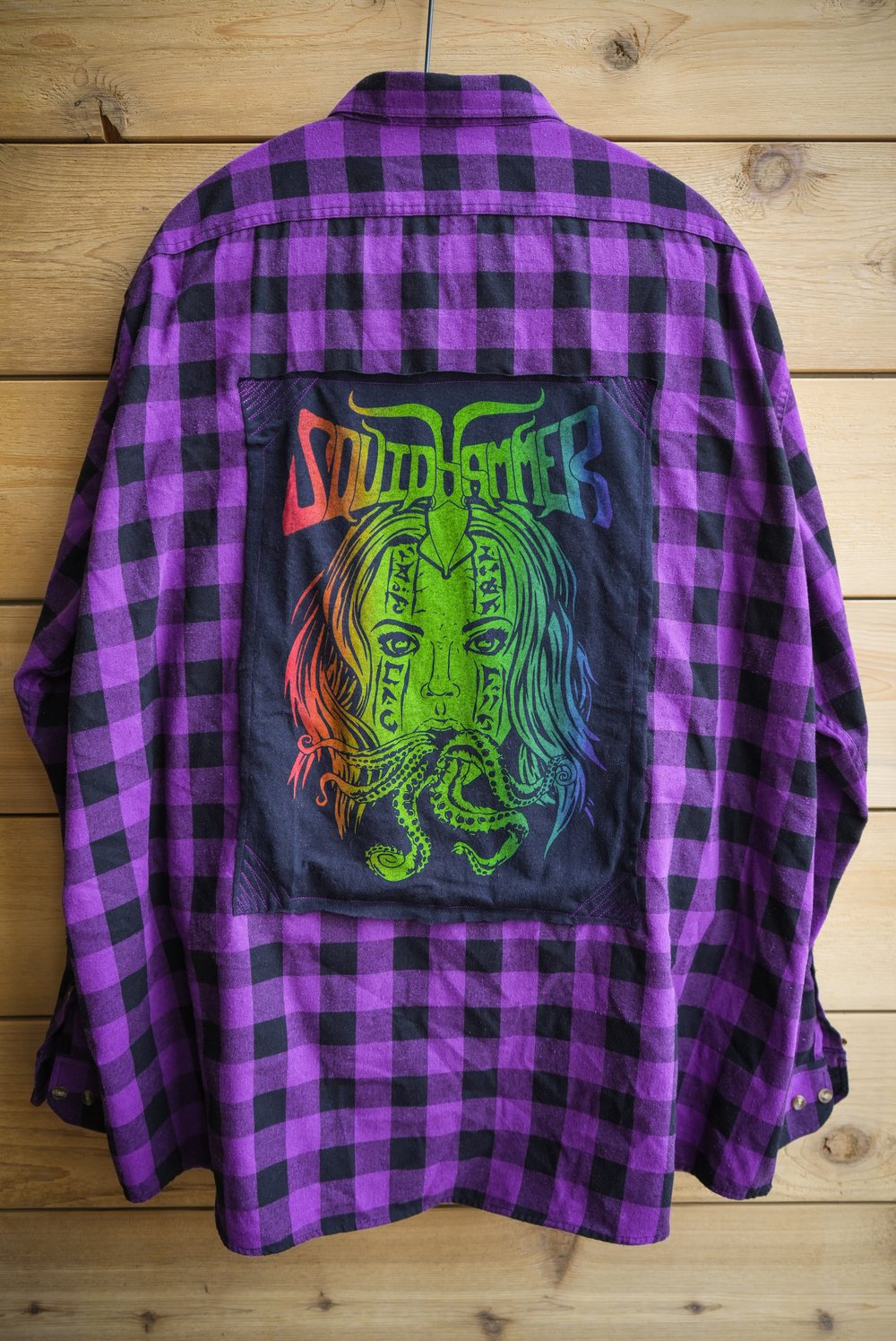 Image of One-Off - 5XL - Purple Flannel - Fluorescent Rainbow Design Sewn On Back