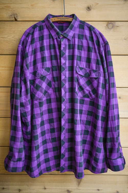 Image of One-Off - 5XL - Purple Flannel - Fluorescent Rainbow Design Sewn On Back