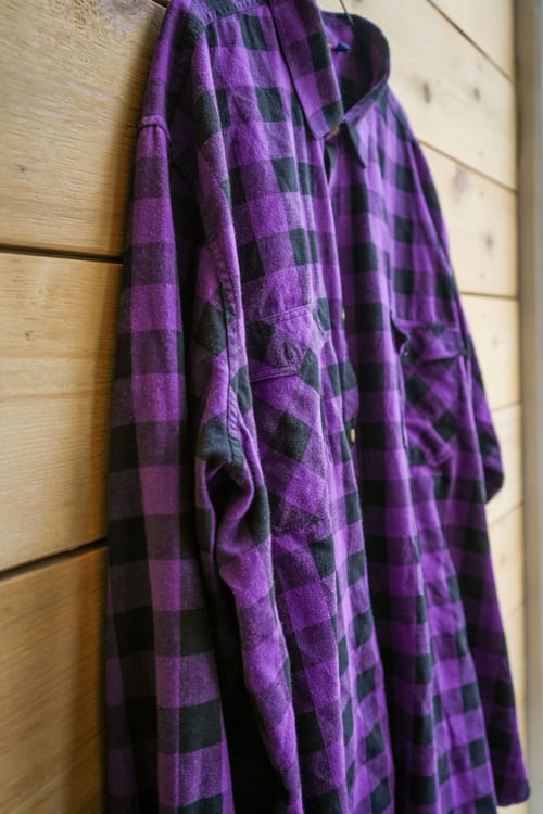 Image of One-Off - 5XL - Purple Flannel - Fluorescent Rainbow Design Sewn On Back