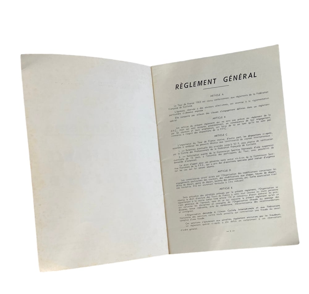 Official brochure of the general regulations for the fiftieth Tour de France (1963)
