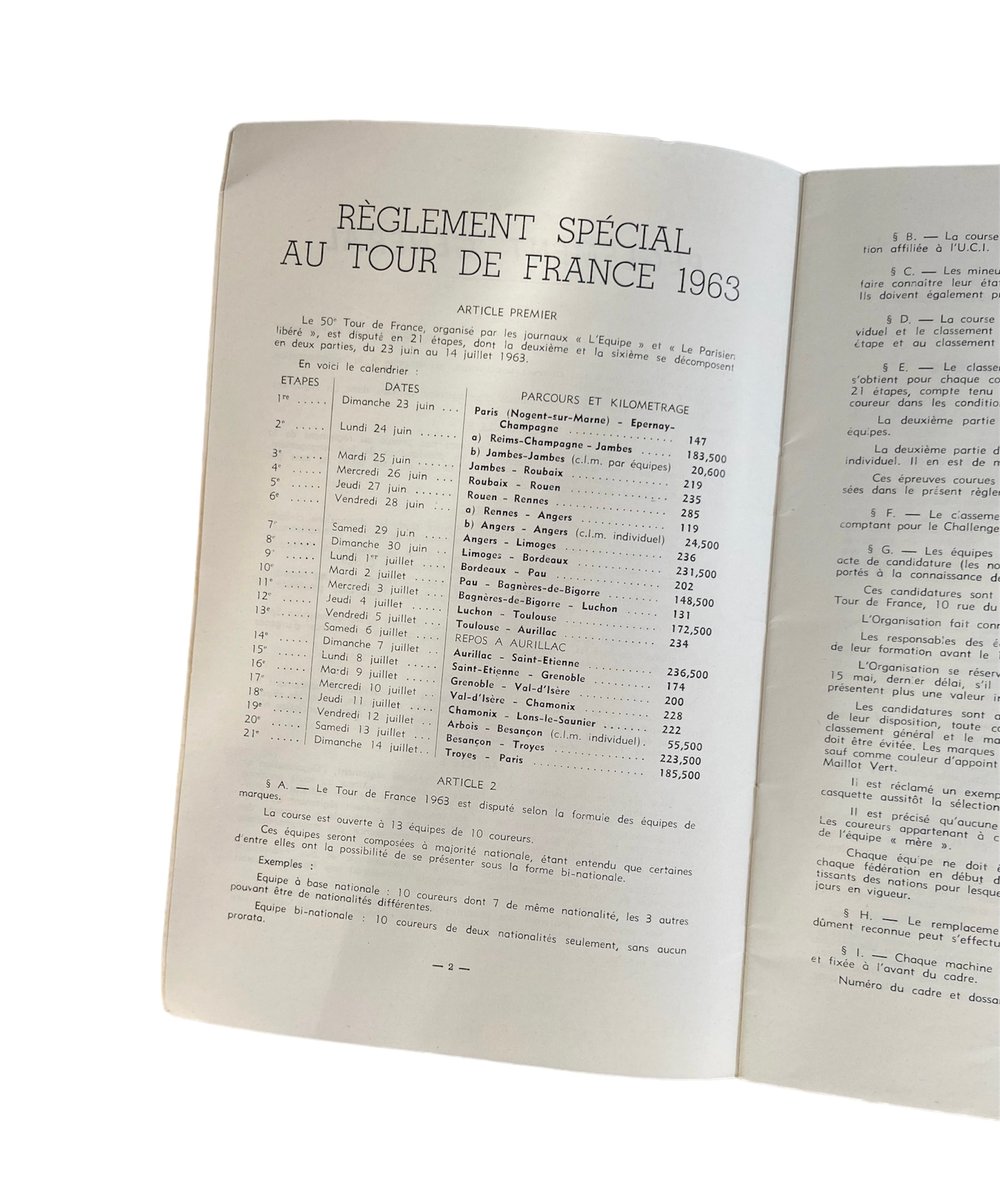 Official brochure of the general regulations for the fiftieth Tour de France (1963)