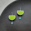 Silver Eclipse Drop Earrings in Wakabairo with Moon Stoppers in Cyan or Grey