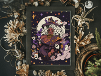 Witchy Moonlight Stroll Illustration Art Print