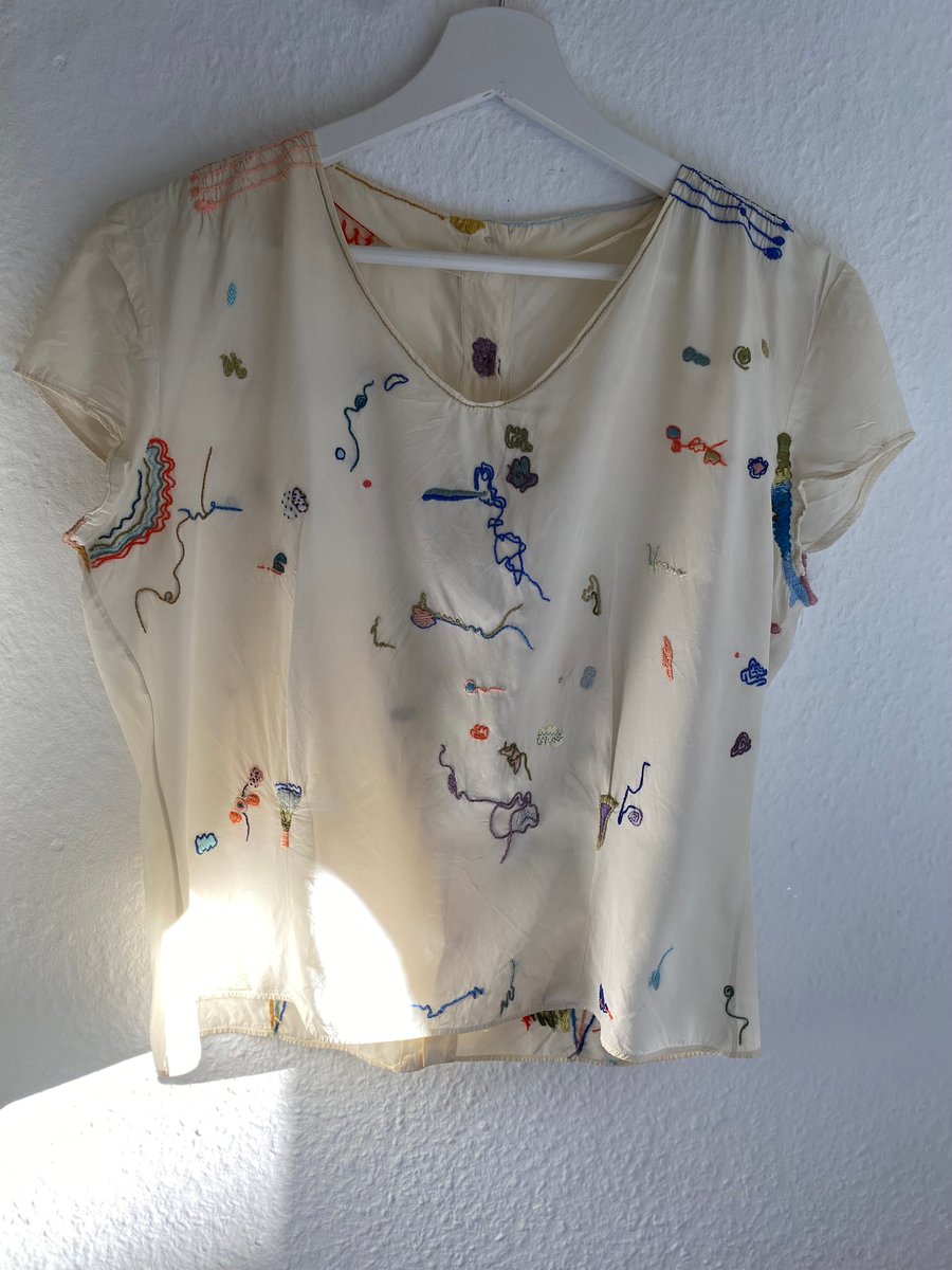 Image of Upcycled shirt, intuitive hand embroidery all over, reversible, one of a kind