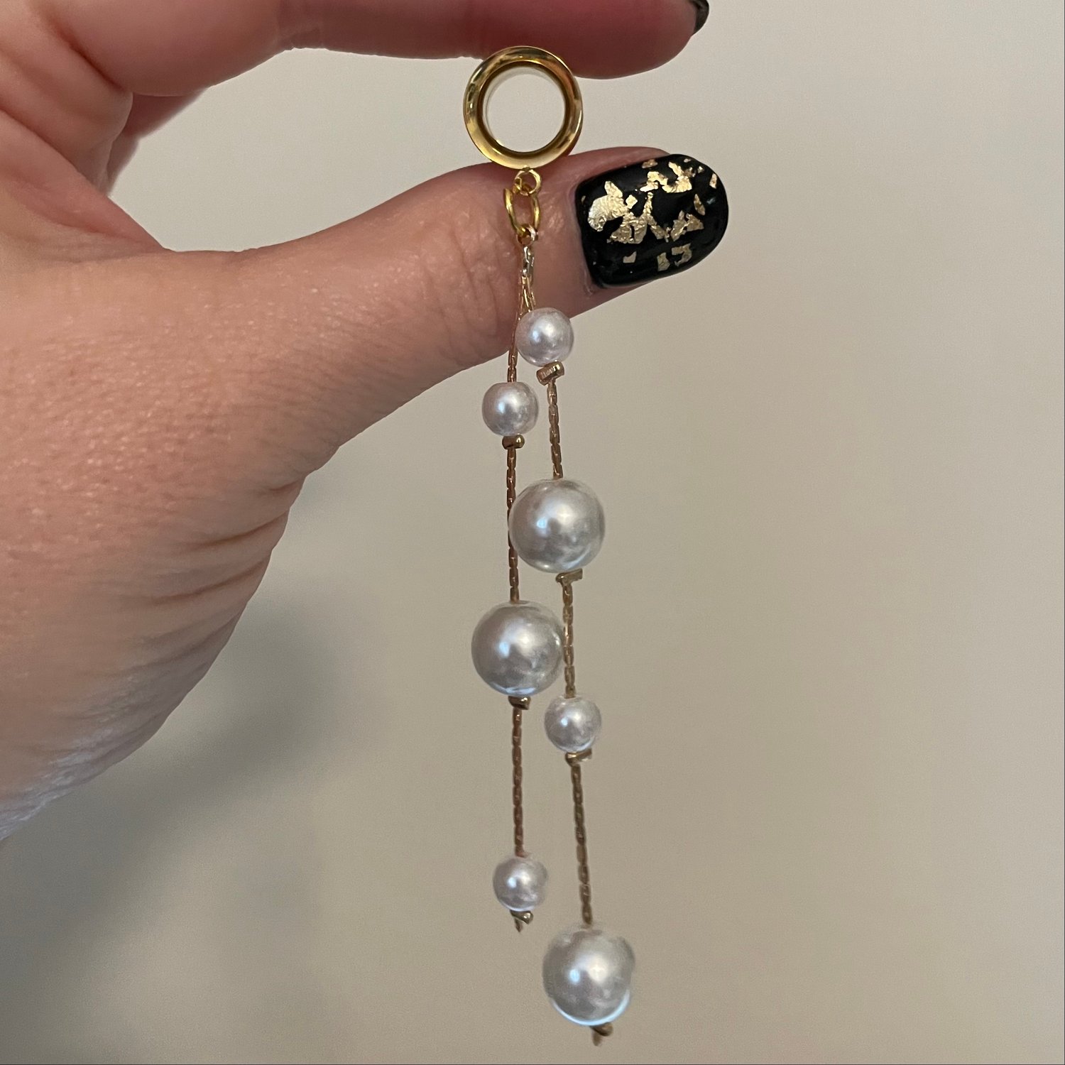 Image of Gold Double Pearl Tunnel Dangles (sizes 2g-2")