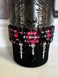 Image 1 of Black & Pink Tumbler Bracelet Stack