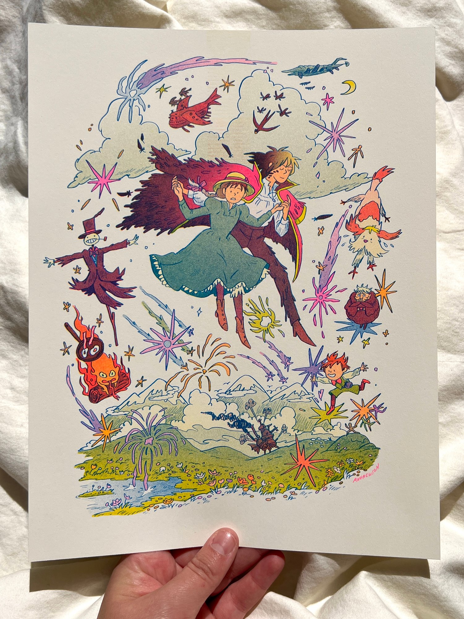 Howl's Moving Castle Small Riso Print