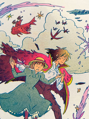 Howl's Moving Castle Small Riso Print