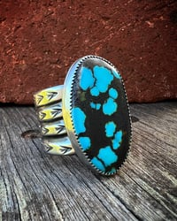 Image 1 of WL&A Handmade Heavy Ingot Arrowhead Blue Moon Turquoise Ring - Size 13 
