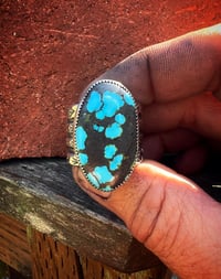 Image 2 of WL&A Handmade Heavy Ingot Arrowhead Blue Moon Turquoise Ring - Size 13 