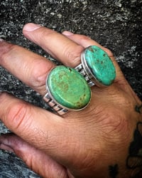 Image 2 of WL&A Handmade Heavy Ingot "Cuatro" Royston Green Turquoise Ring