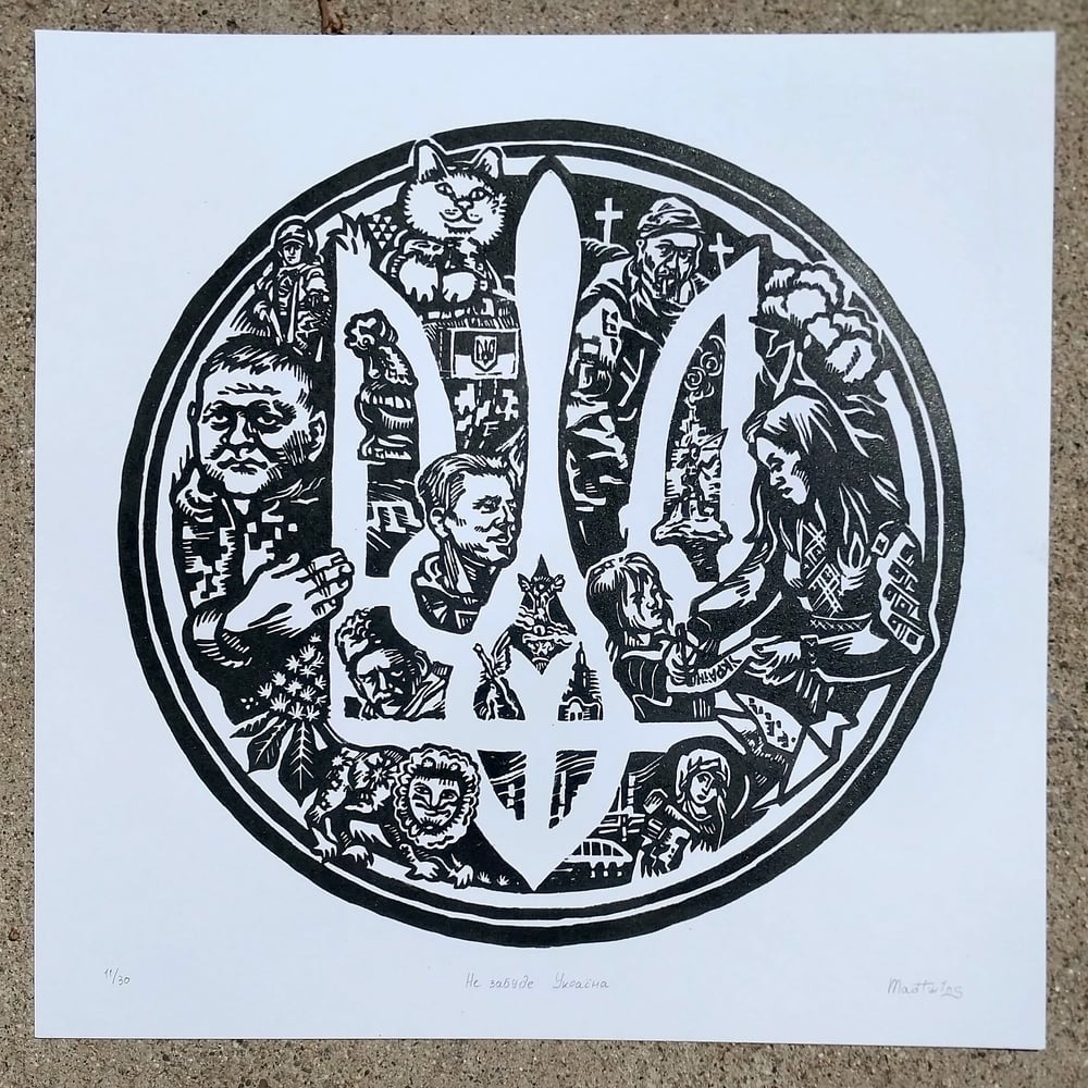 Image of CHARITY Lino print Ukraine will not forget