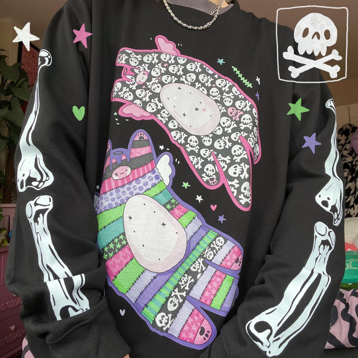 Image of Sp00ky Cats Sweater with bone arms (made 2 order)