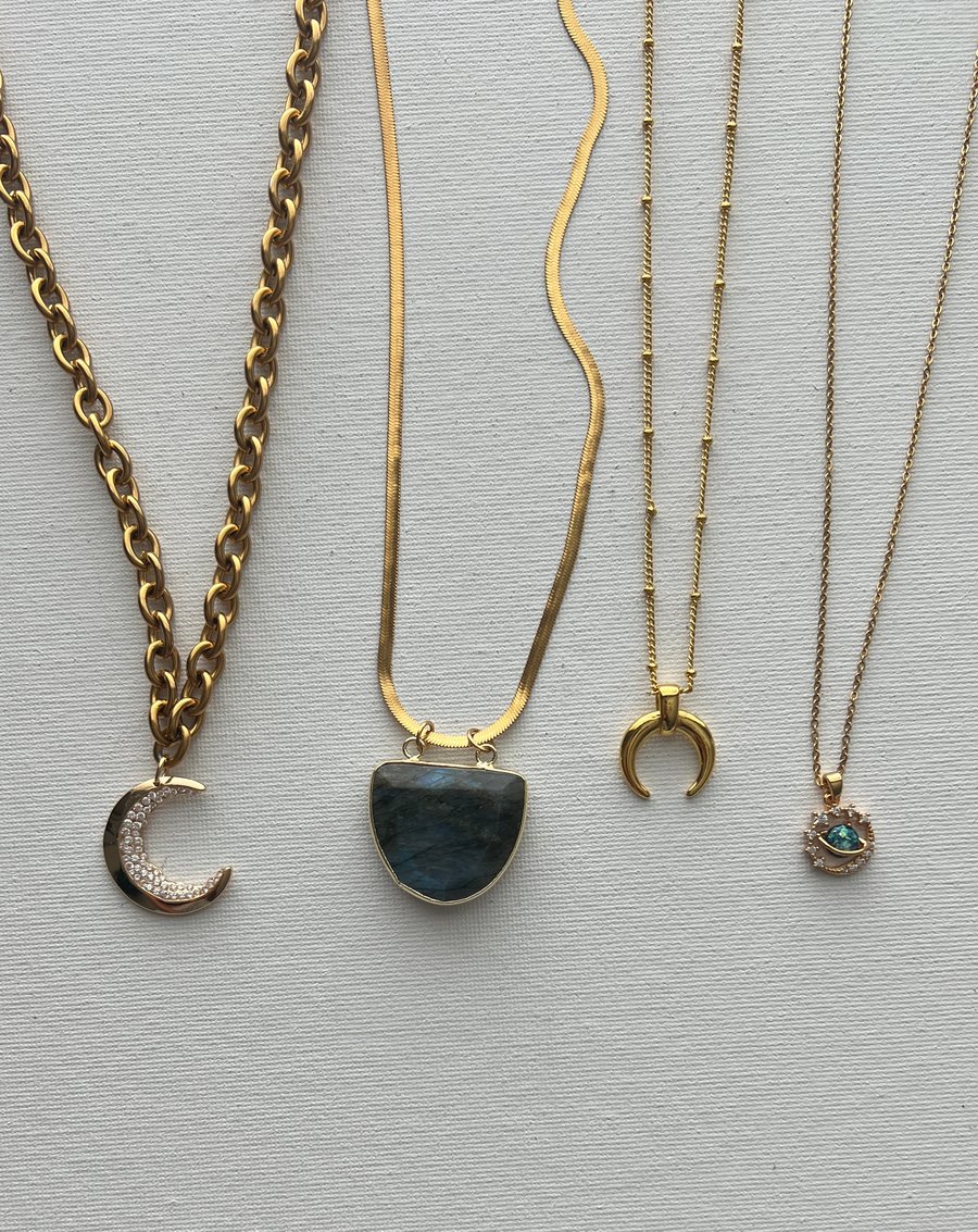 Image of LUNA LLENA  • Labradorite & Moon Necklace Set