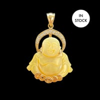 Image 1 of 10K Cha'an Hong Laughing Buddha Pendant  With Crystal Halo (Mother Of Pearl)