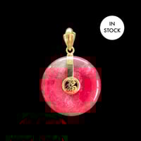 Image 1 of 10K Fu Fuku Fortune Zhong Disc Pendant Rhodonite
