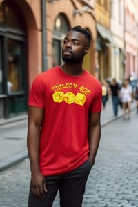 Image 1 of Trilogy456wear Red Tee – Gold Dice Logo