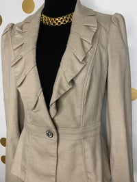 Image 2 of White|Black Market Tan Ruffled Collar Blazer - Size: 2