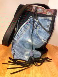 Image 1 of Reversible Denim Jeans  Messenger Bag W/Levis Details & Leather Belt Shoulder Strap