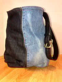 Image 3 of Reversible Denim Jeans  Messenger Bag W/Levis Details & Leather Belt Shoulder Strap
