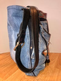 Image 4 of Reversible Denim Jeans  Messenger Bag W/Levis Details & Leather Belt Shoulder Strap