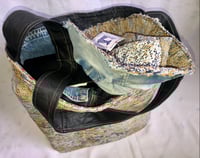 Image 5 of Reversible Jean Pant Messenger Bag Raw Denim & Bleached Denim Accent W/Tassel