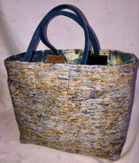 Image 5 of Reversible Tote Bag, Abstract Painted Denim & Bleaching Detail, Leather Textured Straps