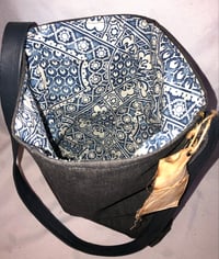 Image 5 of Reversible Charcoal Denim Messenger Bag With Multiple Pockets & Leather Shoulder Strap