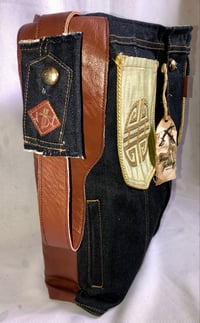Image 3 of Reversible Indigo Denim Messenger Bag W/4 Way Storage Pockets, Leather Accent Button Front Detail