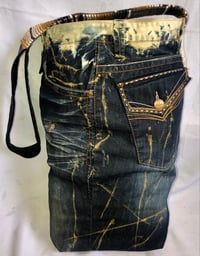 Image 1 of Reversible  Denim Jeans W/Textured Wooly Fabric, Brown Stripe Serapes Fabric Inside Contrast