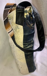 Image 3 of Reversible  Denim Jeans W/Textured Wooly Fabric, Brown Stripe Serapes Fabric Inside Contrast