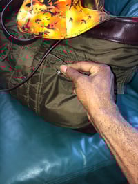 Image 4 of Quilted Nylon  Ski-Coat Reversible Messenger/Tote Bag, W/Cherry Leather  Accent & Handles