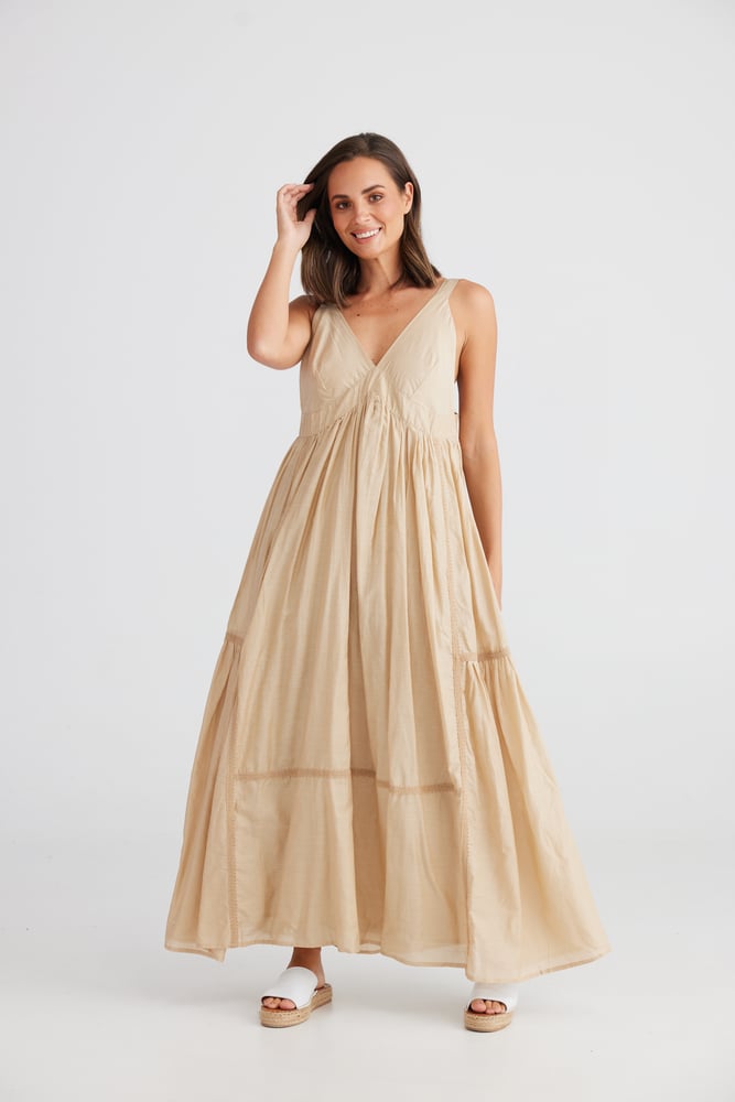 Image of Goddess Dress. Taupe. By Holiday Trading and Co.