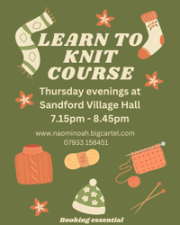 Image 1 of Learn to Knit 4 week course at Sandford Village Hall Nov 2nd - 23rd Thursday 7.15pm-8.45pm