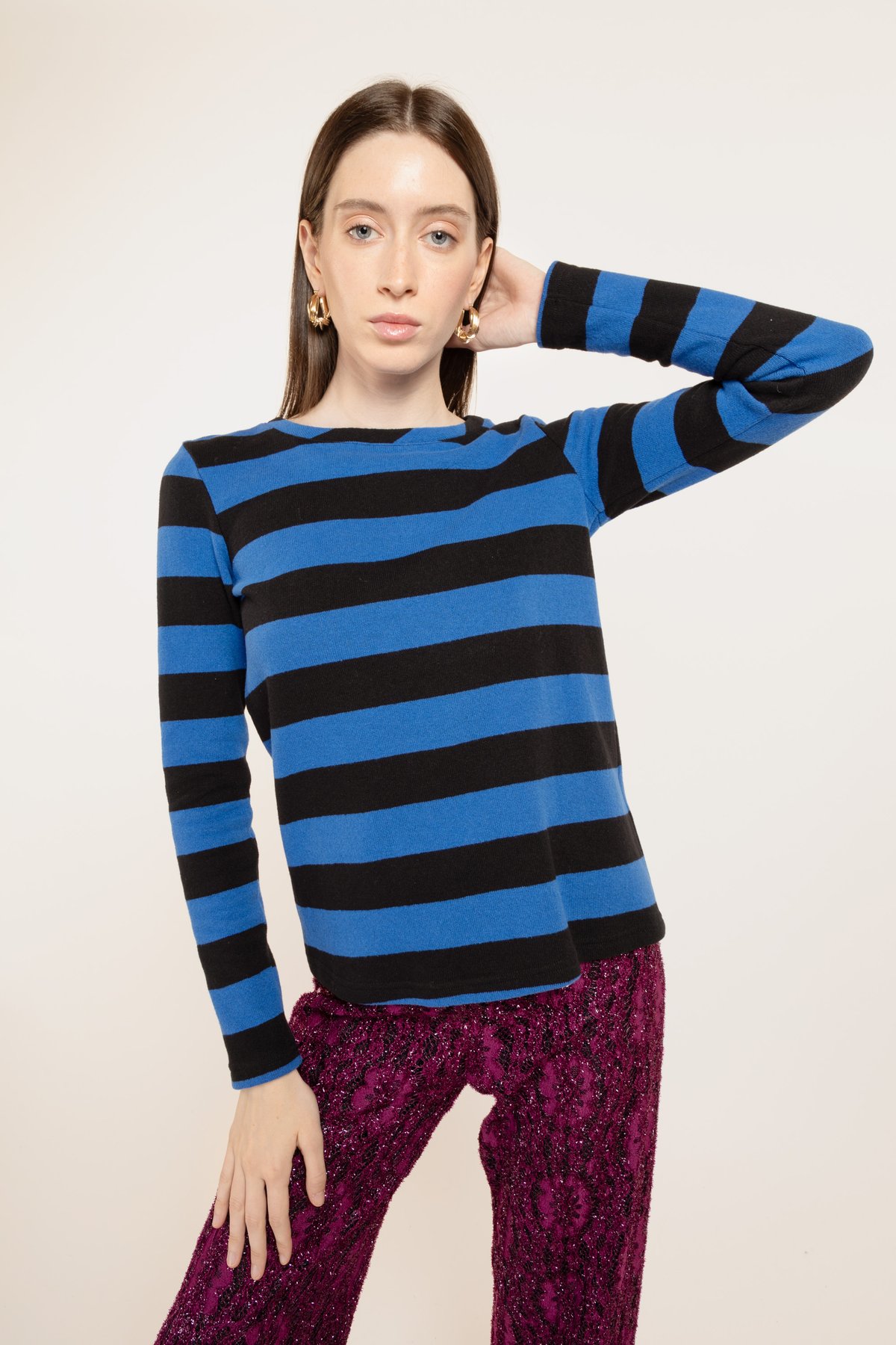 Image of MAGLIA MADAGASCAR STRIPES NERO/BLUETTE
