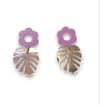 Pendientes Monstera plateada flor lila