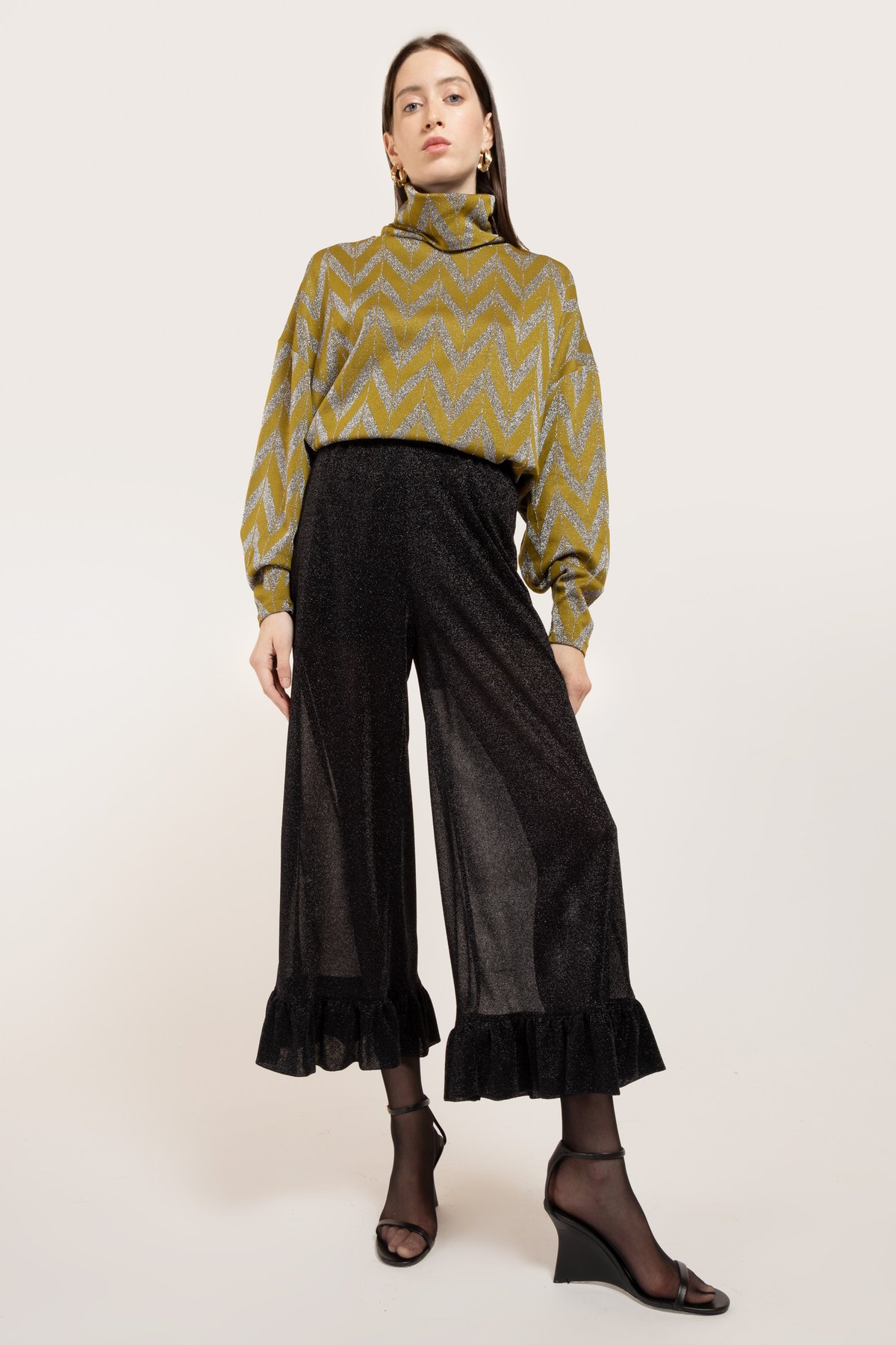 Image of PANTALONE PETRA LUREX NERO €140 - 50%