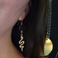 Image 4 of Snake Dangle Earrings | Black and Gold Serpent Earrings