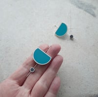 Image 1 of Silver Eclipse Drop Earrings in Shinbashiiro with Grey Stoppers
