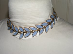 50s Crown Trifari Choker Necklace Blue Glass Leaf Wreath 