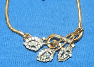 40s Trifari Necklace Pat Pend #7886 Rhinestone Gold Tone Snake Chain 