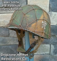 Image 5 of WWII M2 Airborne Helmet 509th PIB D-bale Front Seam Paratrooper Firestone Liner Southern France